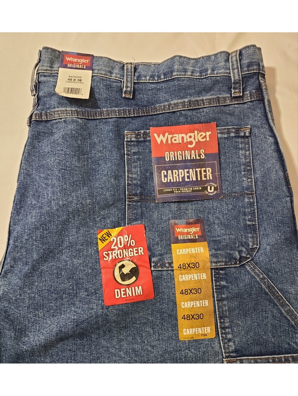 NWT Wrangler Originals Carpenter Jeans Mens Sz 48x30 Blue Denim Relaxed Workwear